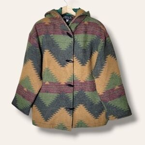 Russell Scott Vintage Wool Coat Size M Southwestern Boho Hooded Heavyweight